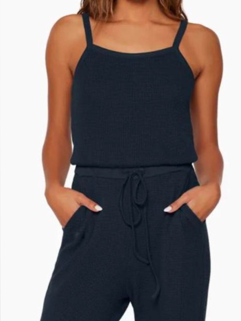 SET Active Brown Waffle/Thermal Knit Wide-Leg Jumpsuit